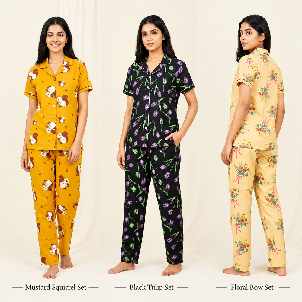 Womens Pyjama set 3pcs pack (Nightdress)